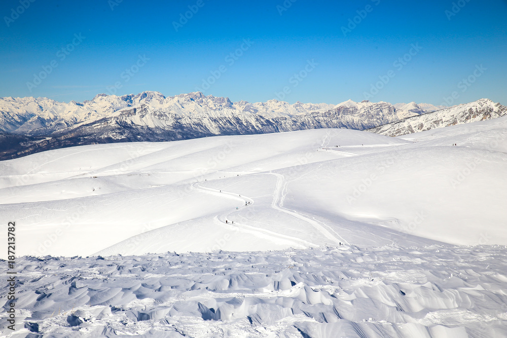 Lessinia panorama with baldo mountain and Garda lake Lessinia panorama with baldo mountain and Garda lake
