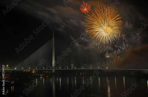 Fireworks above bridge