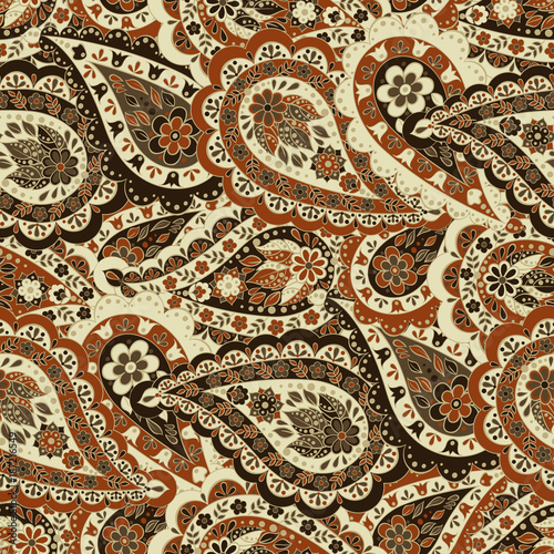 Floral seamless pattern with paisley ornament. damask vector background