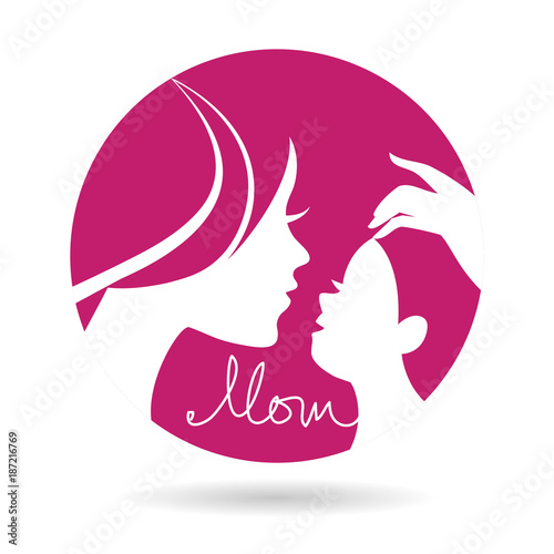 Mother and baby silhouettes icon. Card of Happy Mother's Day