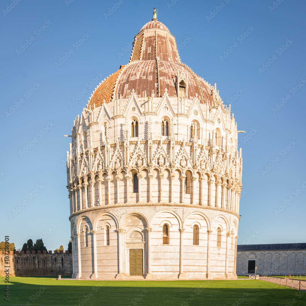 The Baptistery of St. John,Unesco world heritage site.  Baptistery is located in the Piazza dei Miracoli (Square of Miracles) in Pisa, Italy.
