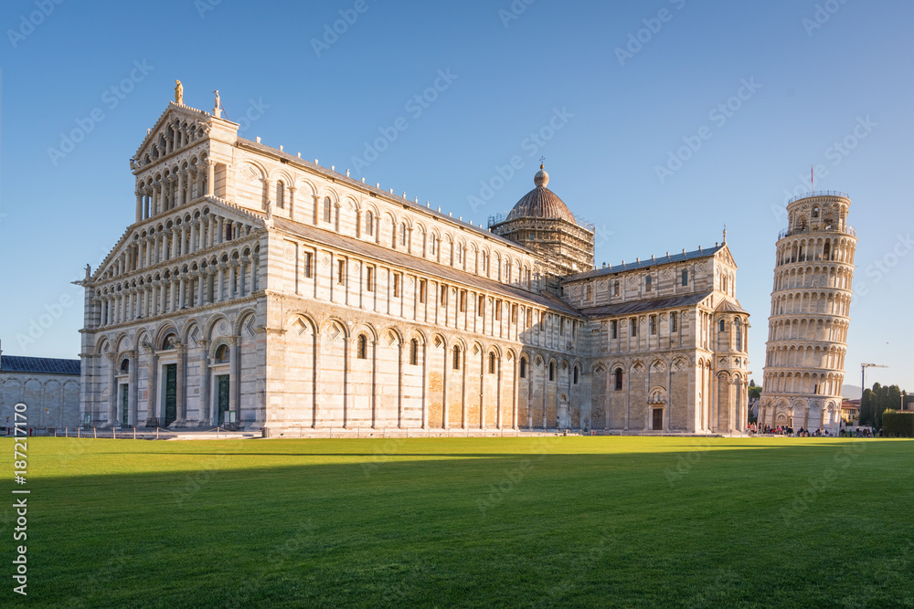 Piazza dei Miracoli (Square of Miracles),Pisa  with the Cathedral and the leaning tower, Unesco world heritage site,Italy.
