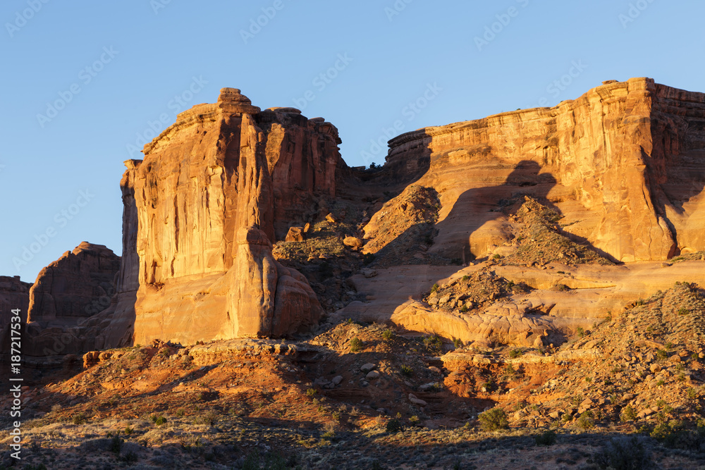 Dramatic Red Rock Formations in Arches National Park, Utah