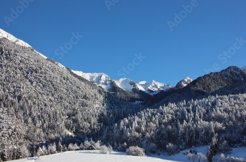 Alpine village of Bondo  Sella Giudicarie  TN   Trentino Alto Adige. Italy. Snowy landscape