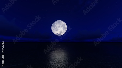 big moon above the sea in the night © RiskySukandar