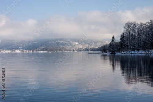 winter lake landscape with reflactions