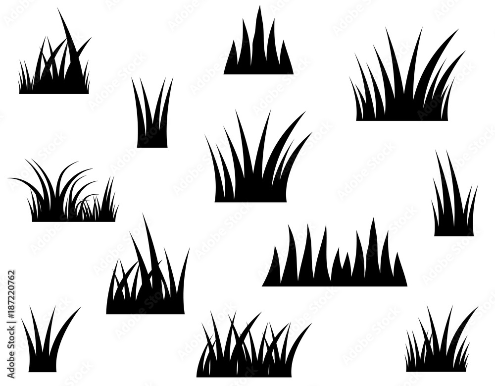 Black vector grass silhouette on white background - obrazy, fototapety, plakaty 