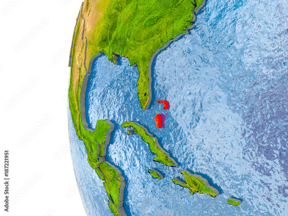 Map of Bahamas on model of globe