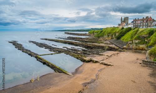 Saint Andrew coastline as seen from the Castle, Scotland. photo