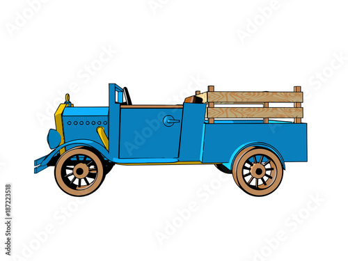 car cartoon style retro design blue color old interesting different kinds of cards isolate white background 