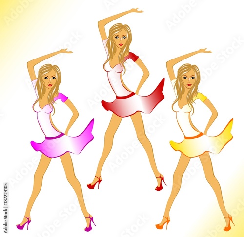 beautiful girls with long light hair in motion