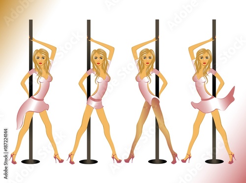 
beautiful girls with long light hair dance near the pole