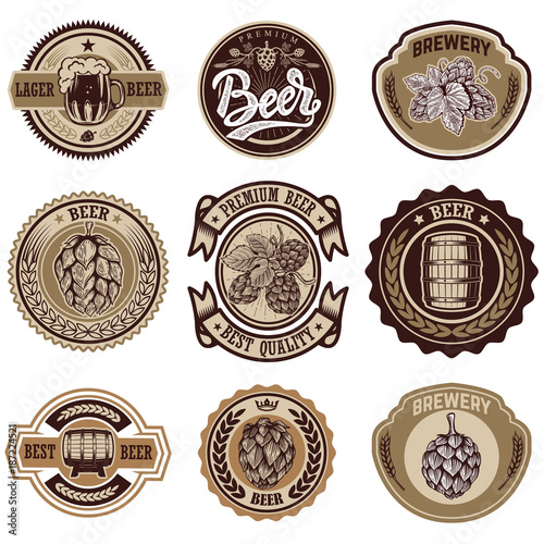 Set of vintage beer labels. Design elements for logo, label, emblem, sign, menu.