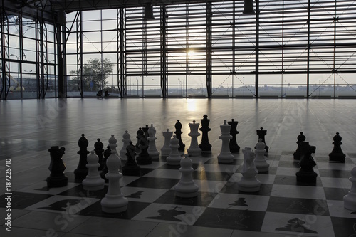 A big chess in the departure hall of the Prague Airport, Czech Republic.
