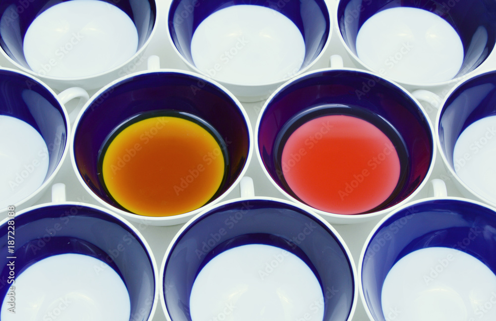 berry tea and black tee with empty cup rows berry tea and black tee with empty cup rows