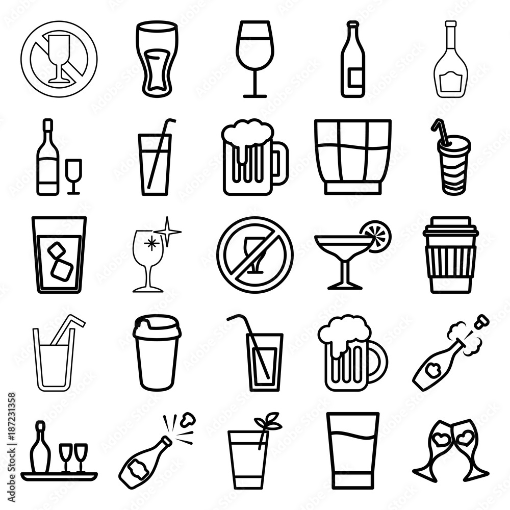 Alcohol icons. set of 25 editable outline alcohol icons Alcohol icons. set of 25 editable outline alcohol icons