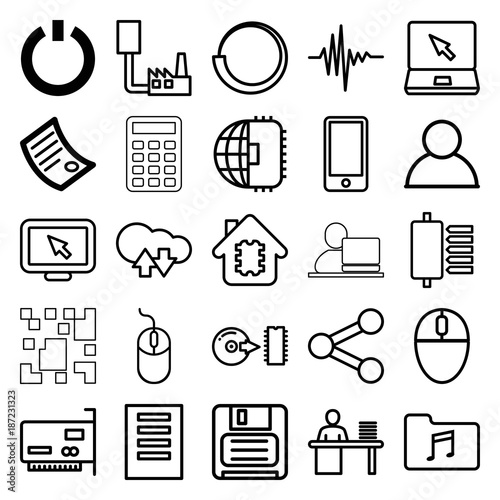 Computer icons. set of 25 editable outline computer icons