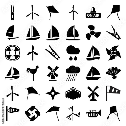 Wind icons. set of 36 editable filled wind icons