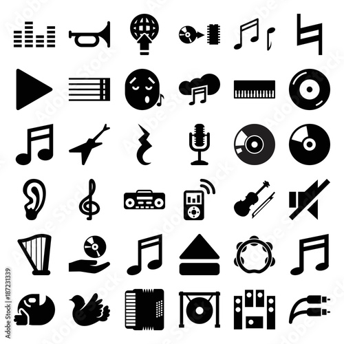 Music icons. set of 36 editable filled music icons