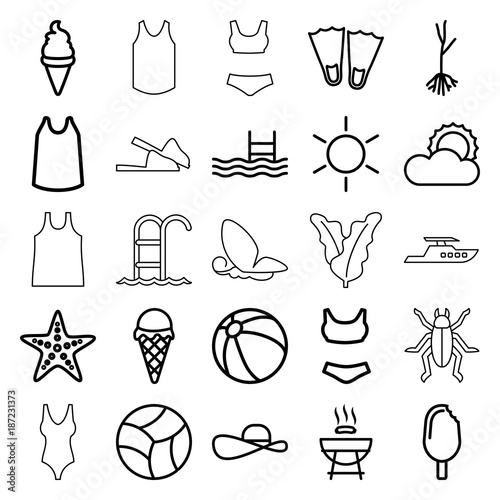 Summer icons. set of 25 editable outline summer icons