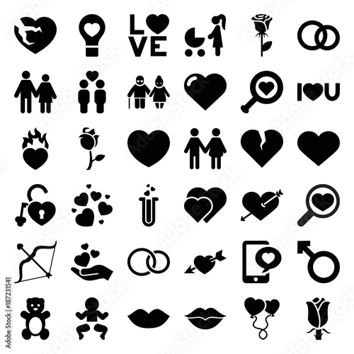 Love icons. set of 36 editable filled love icons