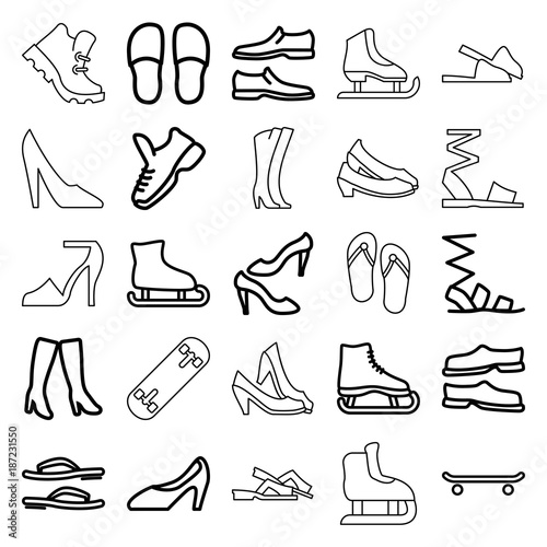 Footwear icons. set of 25 editable outline footwear icons