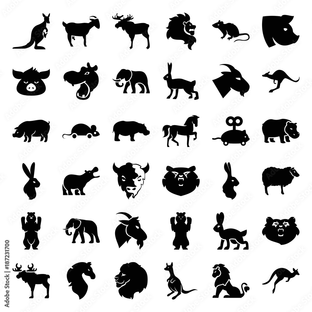 Naklejka premium Mammal icons. set of 36 editable filled mammal icons