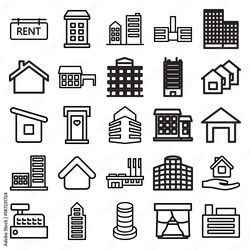 Residential icons. set of 25 editable outline residential icons