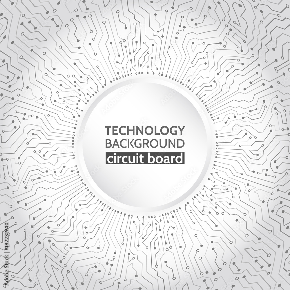 Obraz premium Abstract radial circuit texture concept. Hi-tech computer technology on the grey background.