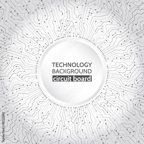 Abstract radial circuit texture concept. Hi-tech computer technology on the grey background.