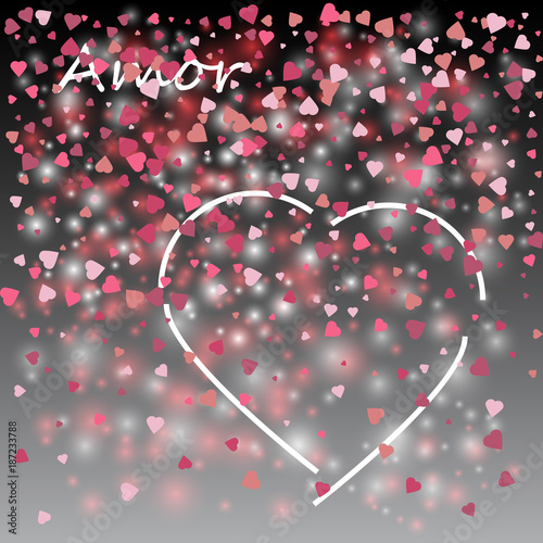Love lovely festive template with greeting lettering black background and hearts white pattern.