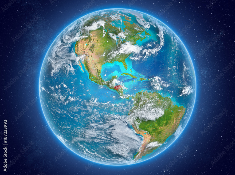Fototapeta premium Honduras on planet Earth in space