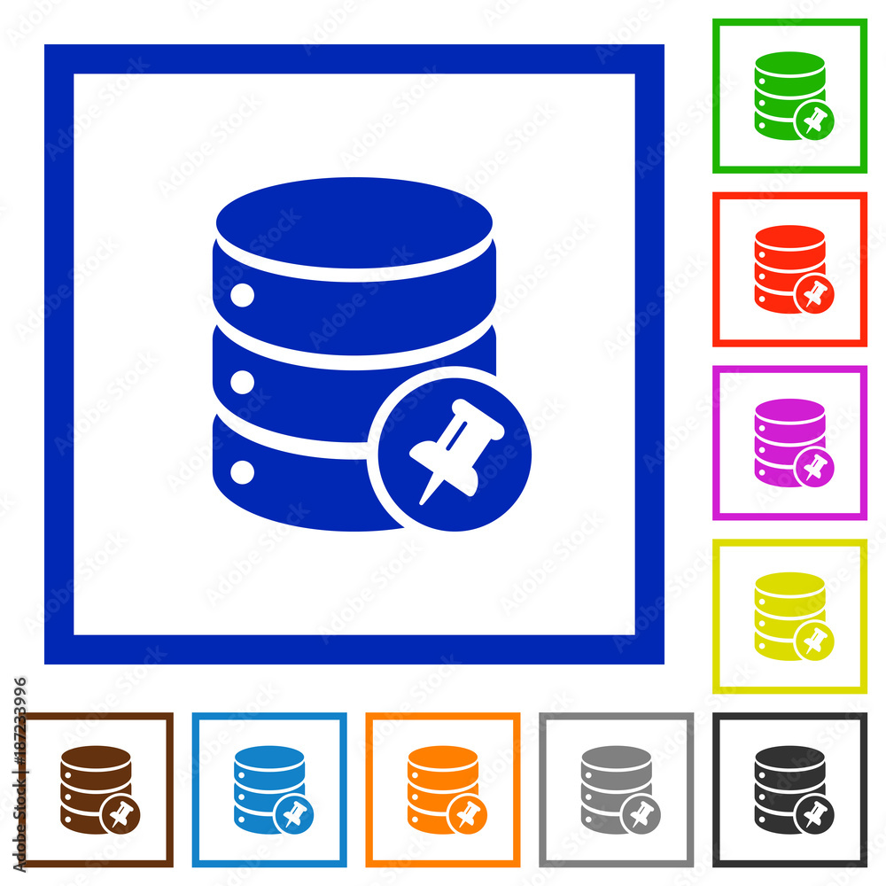 Pin database flat framed icons Pin database flat framed icons