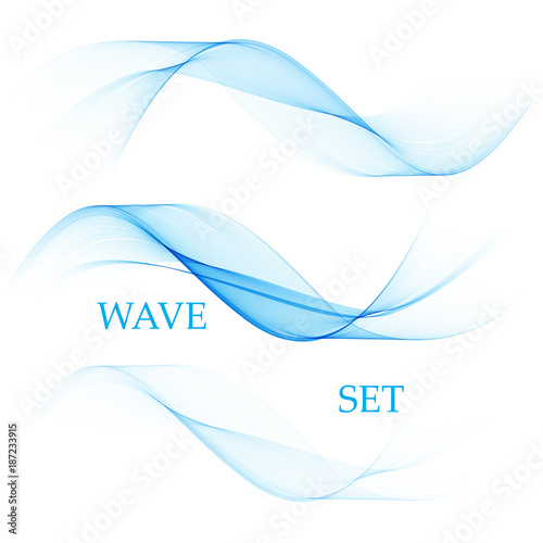 Set of Abstract Blue Wave Set on Transparent Background. Vector Illustration.
