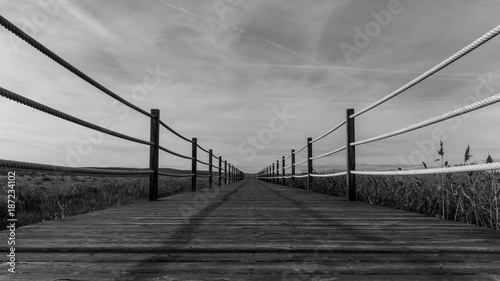 Boardwalk at Salgados, Portugal in black and white