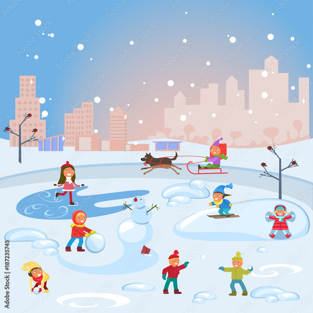 Winter scene with children Winter scene with children