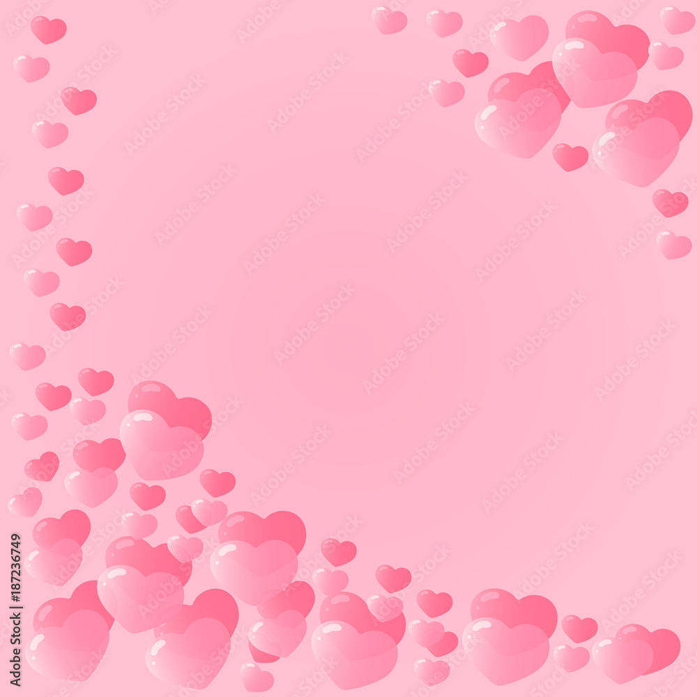 Frame made of pink hearts. Festive decor for Valentine's Day. Frame made of pink hearts. Festive decor for Valentine's Day.