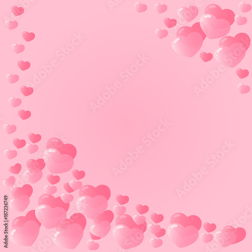 Frame made of pink hearts. Festive decor for Valentine's Day.