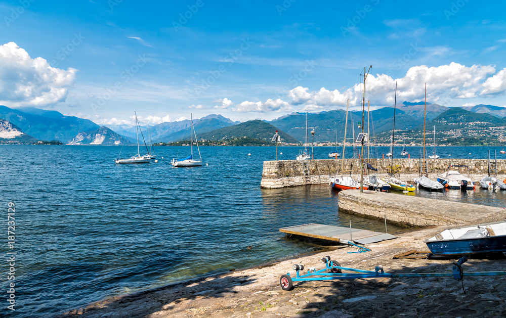 Small harbor of Cerro, situated near Laveno Mombello, on the shore of Lake Maggiore, Italy