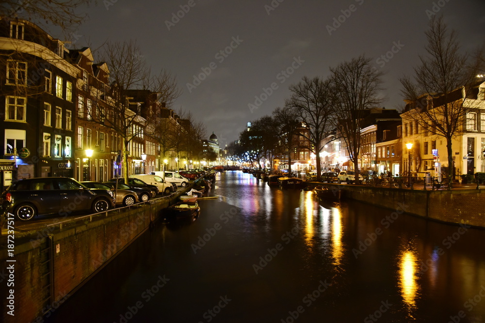 Netherlands, Amsterdam, Canal, Boat, Christmas, Tree, Decoration, Holiday, Lights, Night, Street, Photography, Sky,