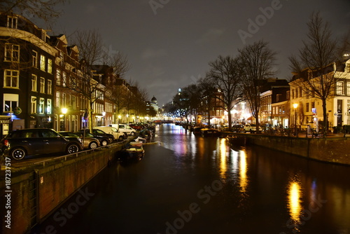 Netherlands, Amsterdam, Canal, Boat, Christmas, Tree, Decoration, Holiday, Lights, Night, Street, Photography, Sky, © Julia