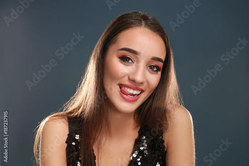 Young smiling woman on colo...