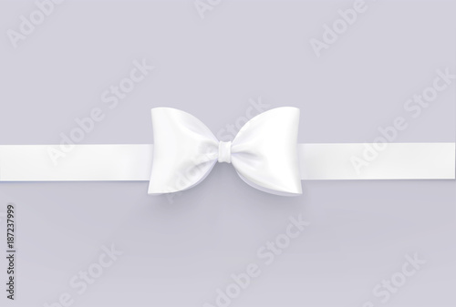 White bow tie isolated on white. Vector 3d realistic illustration.
