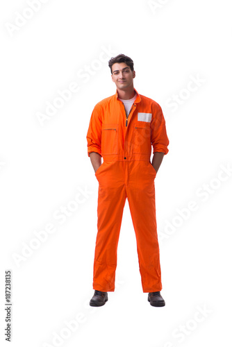 Prisoner in orange robe isolated on white background photo
