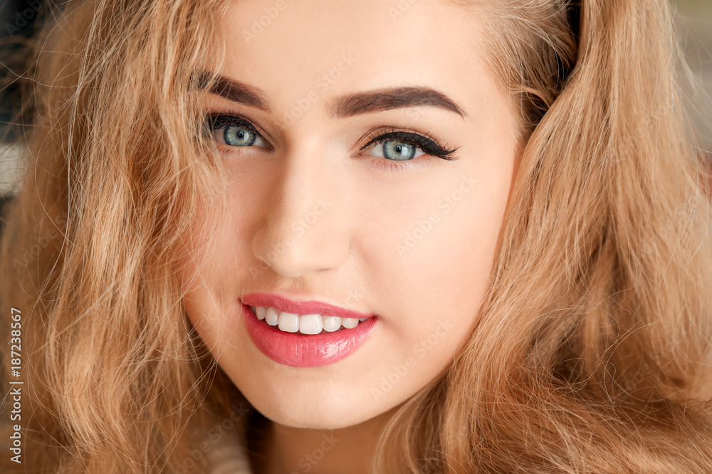 Portrait of beautiful smiling woman, closeup Portrait of beautiful smiling woman, closeup