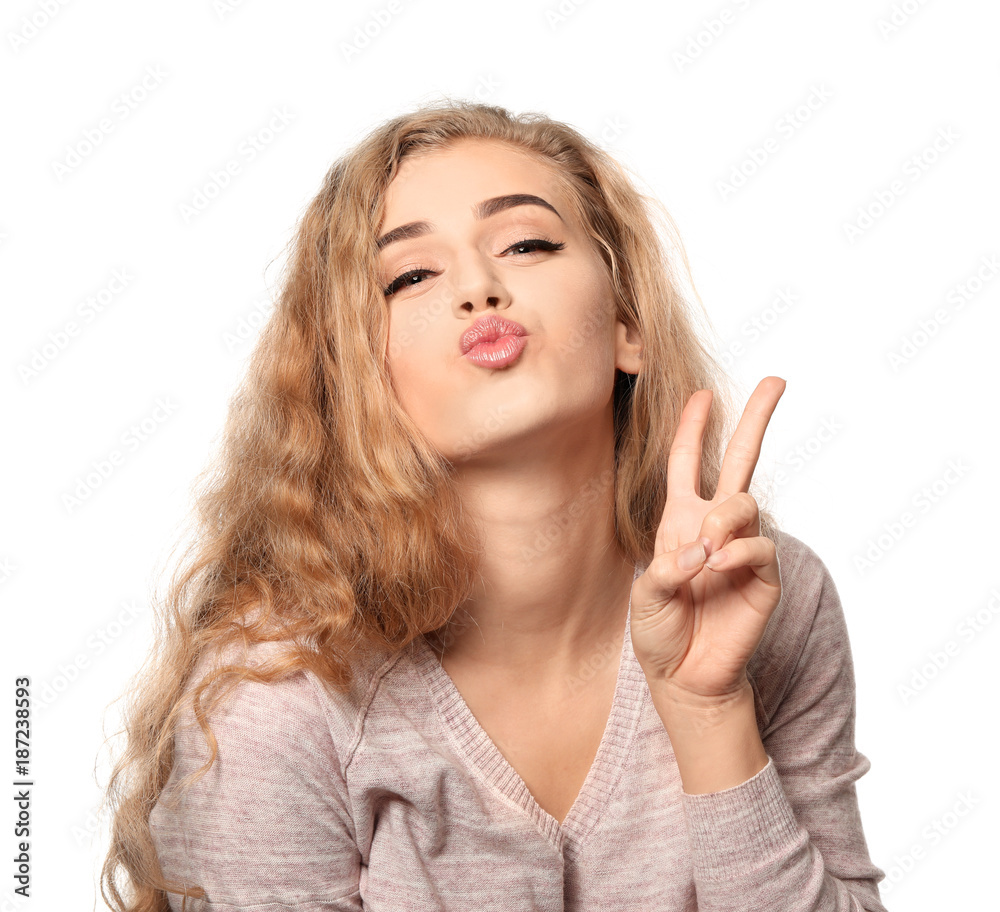 Portrait of beautiful emotional woman on white background Portrait of beautiful emotional woman on white background