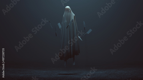 Floating Evil Spirit in a foggy void with Floating knifes  photo