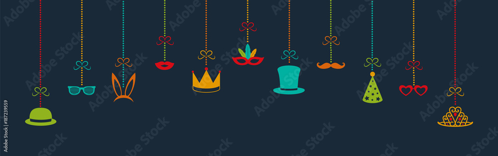 Carnival party, birthday party or photo booth hanging decorations - panoramic header. Vector. Carnival party, birthday party or photo booth hanging decorations - panoramic header. Vector.
