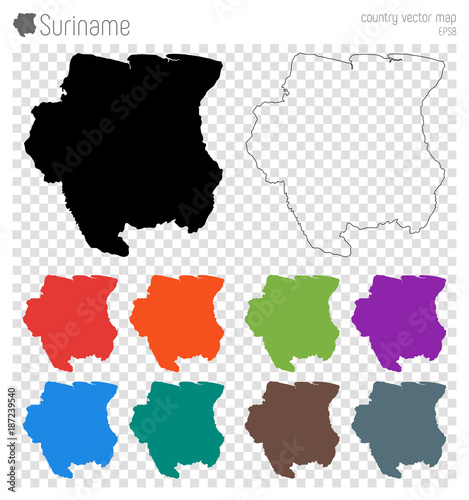 Suriname high detailed map. Country silhouette icon. Isolated Suriname black map outline. Vector illustration.