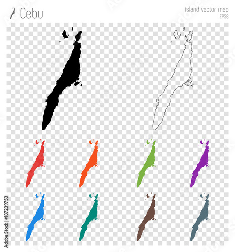 Cebu high detailed map. Island silhouette icon. Isolated Cebu black map outline. Vector illustration.